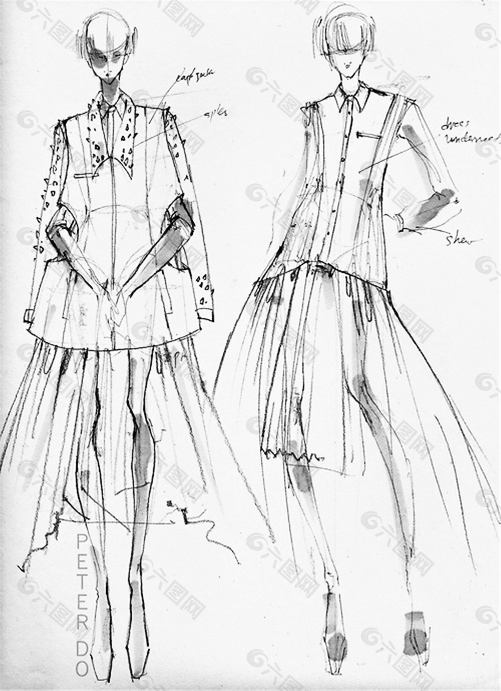 服裝設計手繪效果圖產(chǎn)品工業(yè)素材免費下載(圖片編號:528.